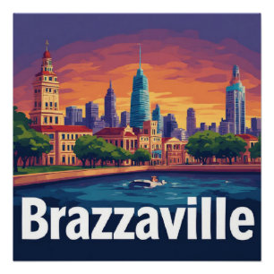 Poster Paysage urbain de Brazzaville avec cathédrale hist