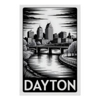 Paysage urbain de Dayton Ohio Noir Blanc Gravure s