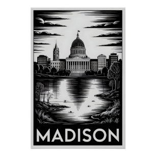 Poster Paysage urbain de Madison Wisconsin Noir Blanc Gra
