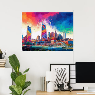 Poster Paysage urbain de Nashville Couleur Graffiti Art u