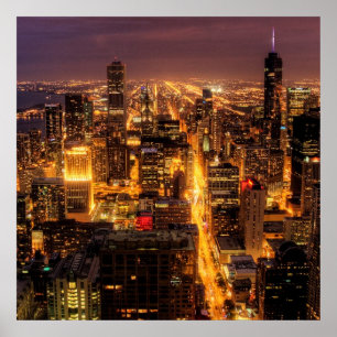 Poster Paysage urbain de nuit de Chicago