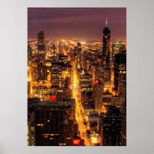 Poster Paysage urbain de nuit de Chicago