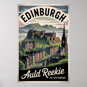 Poster Paysage urbain de voyage de style rétro d'Édimbour