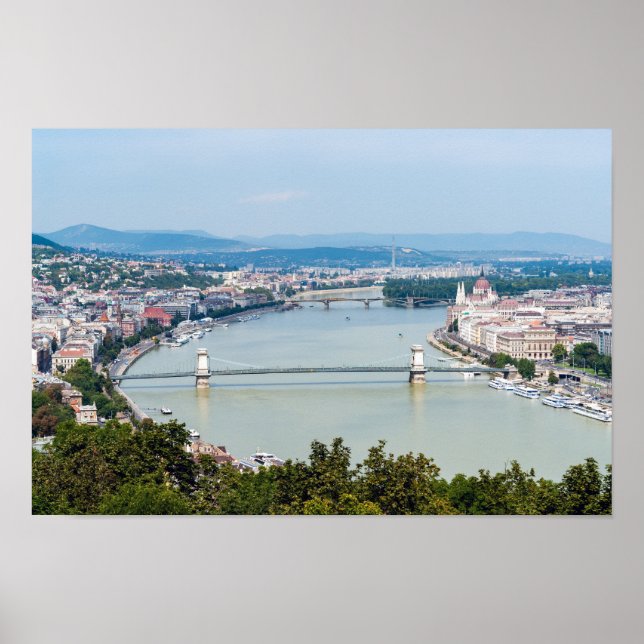 Poster Paysage urbain du Danube à Budapest - Hongrie (Devant)