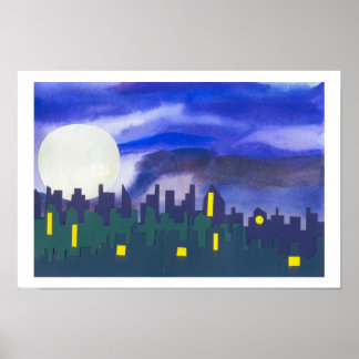 Poster Paysage urbain la nuit