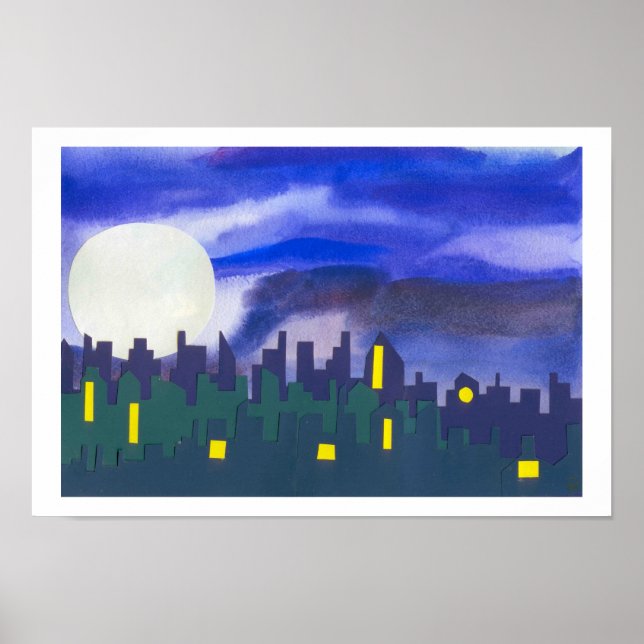 Poster Paysage urbain la nuit (Devant)