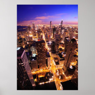 Poster Paysage urbain la nuit de Chicago