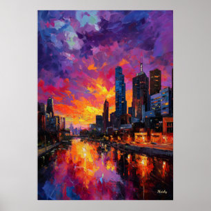 Poster Paysage urbain néo-expressionniste de Melbourne Co