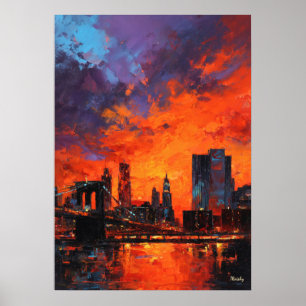Poster Paysage urbain vibrant de New York dans le style e