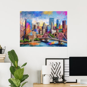 Poster Paysage urbain vibrant de Pittsburgh, Art urbain c