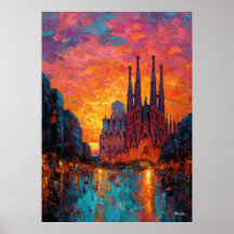 Paysage urbain vibrant d'une Barcelone expressionn