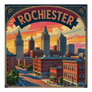 Poster Paysage urbain vintage de la ville de Rochester, N