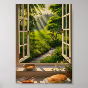 Poster paysage vert Soleil chaud téléchargement numérique