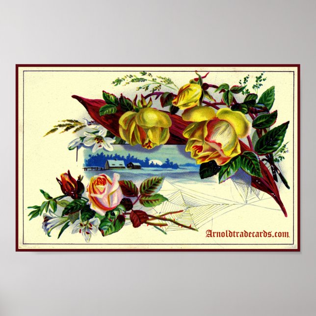 Poster Paysage victorien avec roses (Devant)