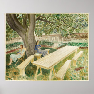 Poster Paysage vintage, Angleterre, Deux Femmes Dans Un J