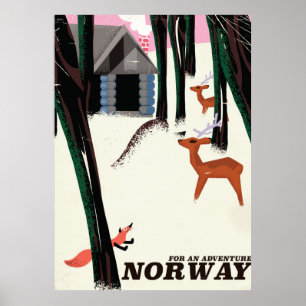 Poster Paysage vintage d'affiche de voyage de la Norvège
