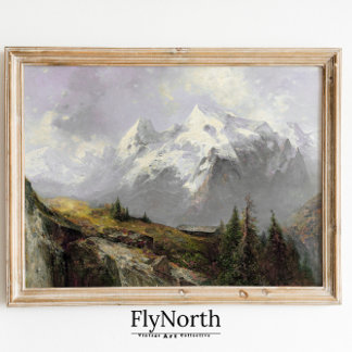 Poster Paysage vintage de montagne peinture rustique émai