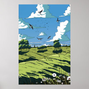 Poster Paysage Vintage Japonais La Nuit