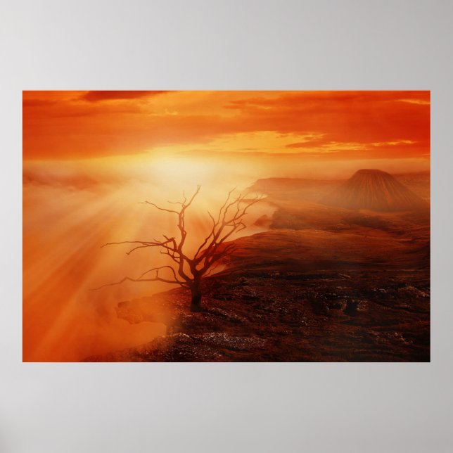 Poster Paysage volcanique au coucher du soleil (Devant)