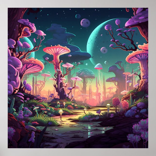 Poster Paysages fantastiques colorés (Devant)