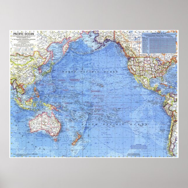 Poster " Pazifik : 1969/heute - Detaillierte Pazifikkarte (Devant)