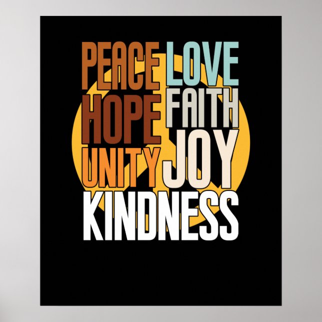 Poster Peace Faith Hope Kindness Anti Bullying Orange (Devant)