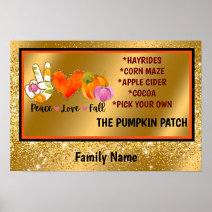 Poster Peace Love Automne Texte et couleur personnalisés