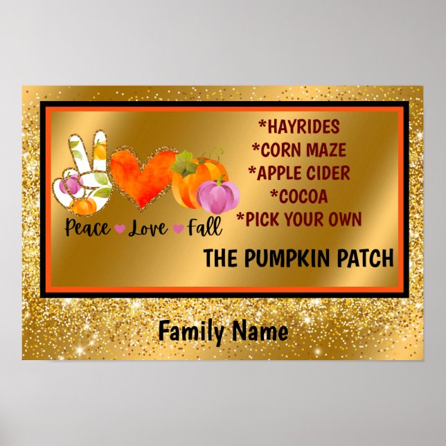 Poster Peace Love Automne Texte et couleur personnalisés (Devant)
