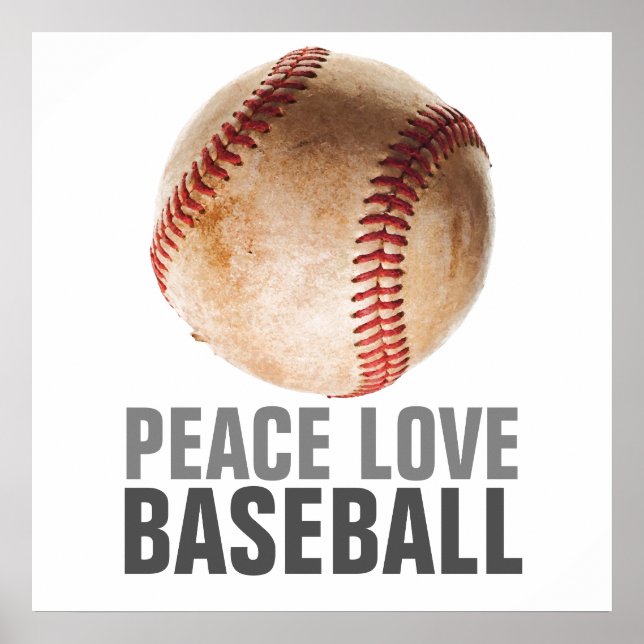 Poster Peace Love Baseball Motivational Art unique (Devant)