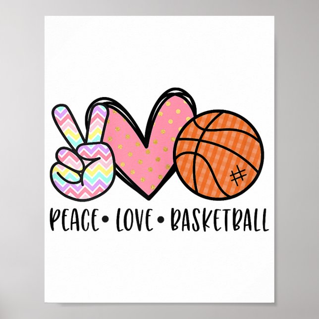 Poster Peace Love Basketball Coeur pour les Ados entre (Devant)