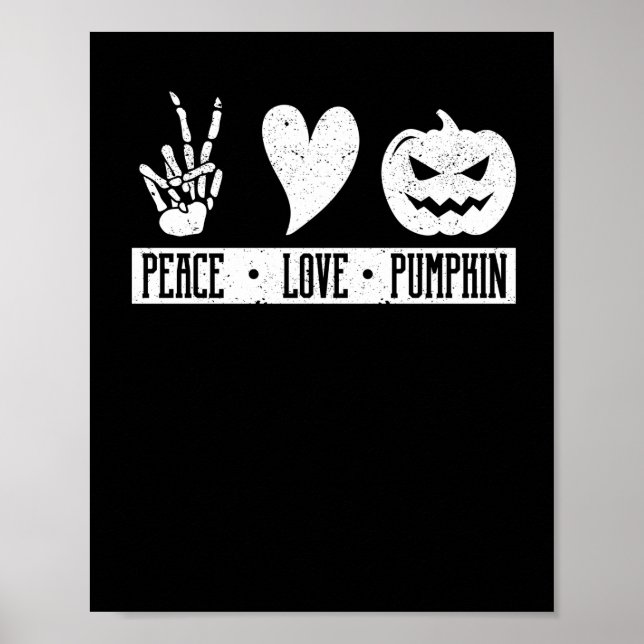 Poster Peace Love Citrouille Halloween Hippie Skeleton He (Devant)