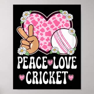 Poster Peace Love Cricket Lover Cow Print Women Girls Cut