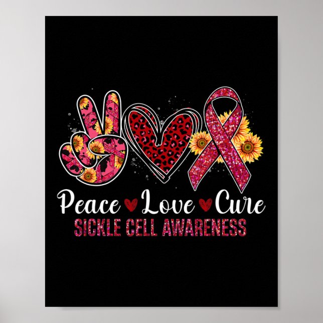 Poster Peace Love Cure Burgundy Ribbon Sickle Cell Award (Devant)