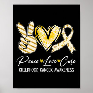 Poster Peace Love Cure Gold Ribbon Enfance Cancer Aware