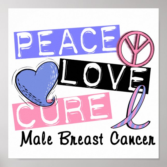 Poster Peace Love Cure Homme Cancer du sein (Devant)