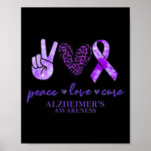 Poster Peace Love Cure Ribbon Leopard Alzheimer Cerveau A
