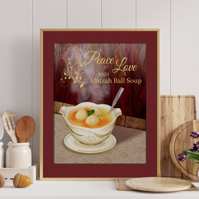 Poster Peace Love et Matzah Ball Soup Kitchen Art Imprime (Créateur téléchargé)