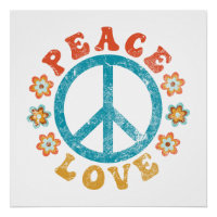 Peace & Love - Hippie Peace Sign With Flowers