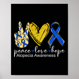 Poster Peace Love Hope Alopecia Awareness Bleu Ruban
