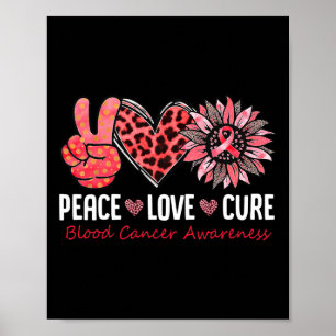 Poster Peace Love Hope Blood Cancer Awareness Rouge Ruban