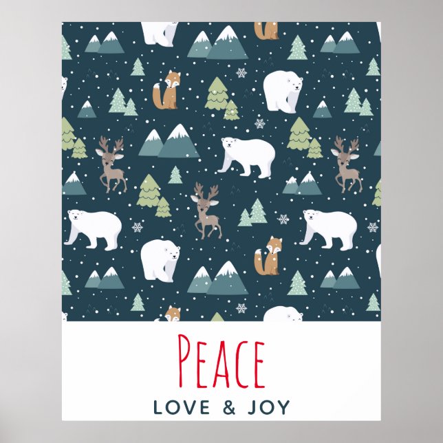 Poster Peace Love & Joy Christmas Animaux Motif (Devant)