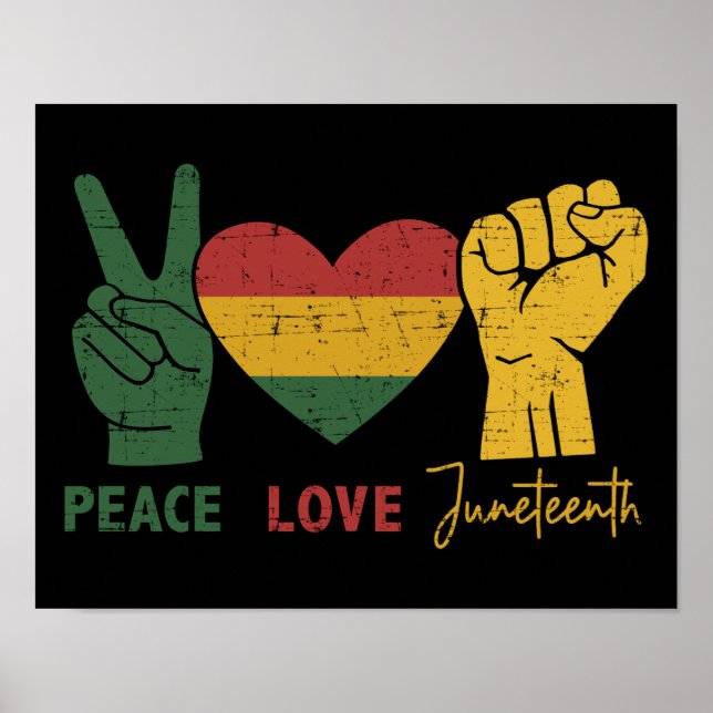 Poster Peace Love Junetdix drapeau africain coeur et poin (Devant)