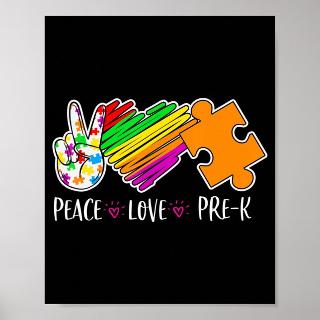 Poster Peace Love Pre-K Autism Aware - 100 days smart (Devant)