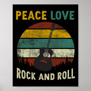 Poster Peace Love Rock &amp; Roll Guitare Player Guitaris