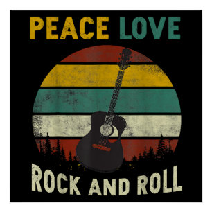 Poster Peace Love & Rock & Roll Guitare Player Guitariste