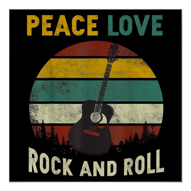 Poster Peace Love & Rock & Roll Guitare Player Guitariste (Devant)