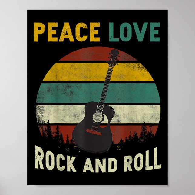 Poster Peace Love & Rock & Roll Guitare Player Guitariste (Devant)