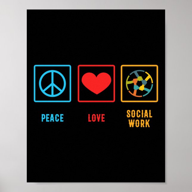 Poster Peace Love Social Work Funny Heart (Devant)