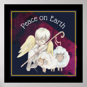 Poster Peace on Earth Angel Shepherd & Lambs