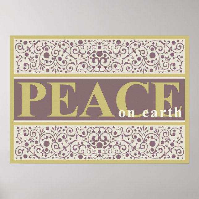 Poster Peace on Earth Ornate Gold Purple Crème Noël (Devant)